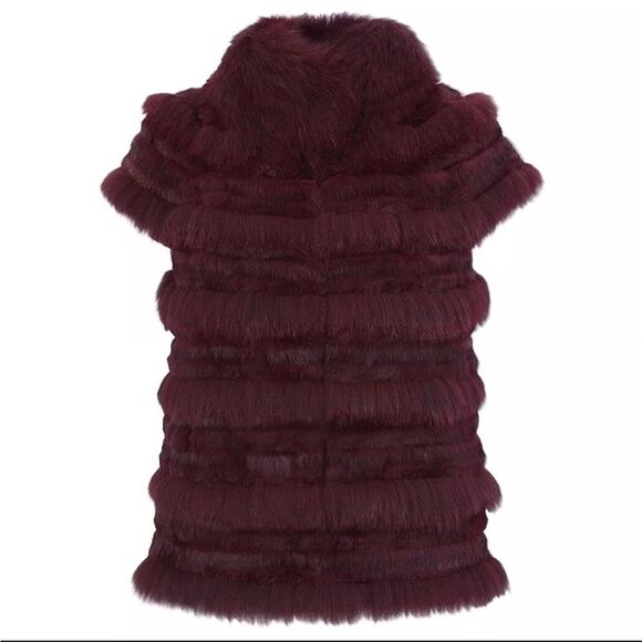 TORY BURCH BURGUNDY REAL Genuine 100% Rabbit fur Vest size xl sleeveless jacket - Picture 3 of 14